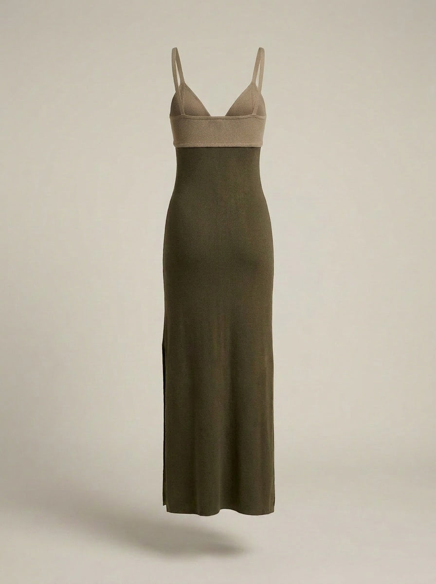 Emory Park Taupe and Olive Two-Tone Knit Maxi Slip Dress - photo 2