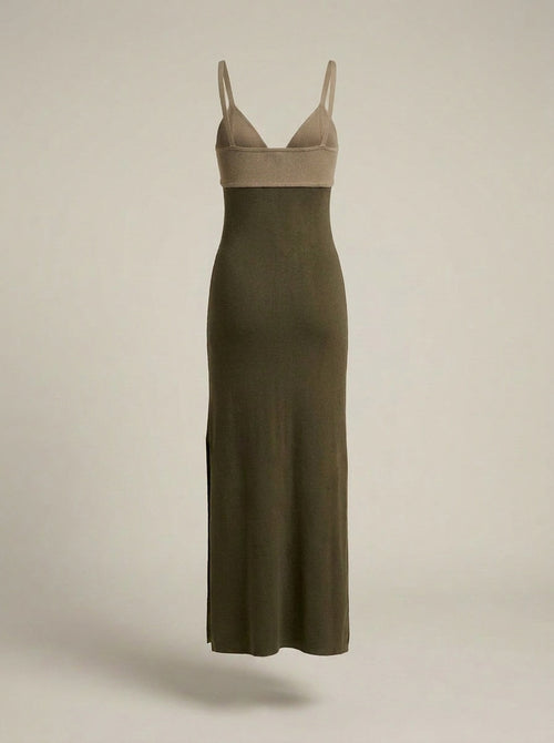 Emory Park Taupe and Olive Two-Tone Knit Maxi Slip Dress - photo 2