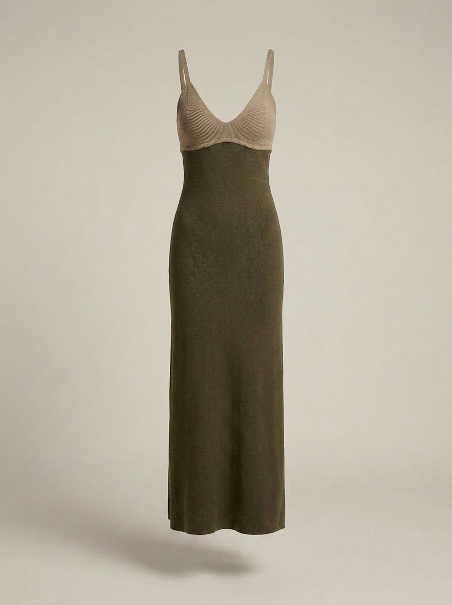 Emory Park Taupe and Olive Two-Tone Knit Maxi Slip Dress - photo 1