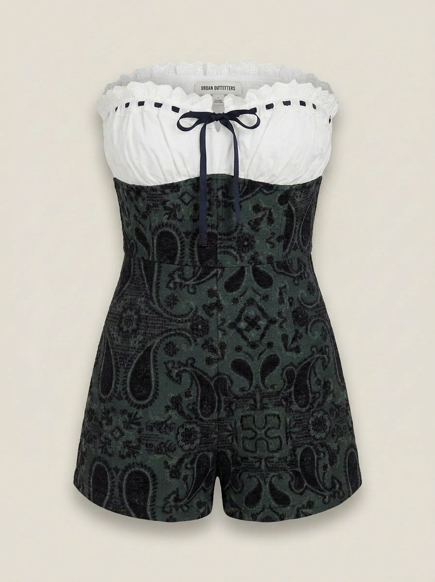 Urban Outfitters Strapless Paisley Romper with White Ruffle Bust - SP - photo 1