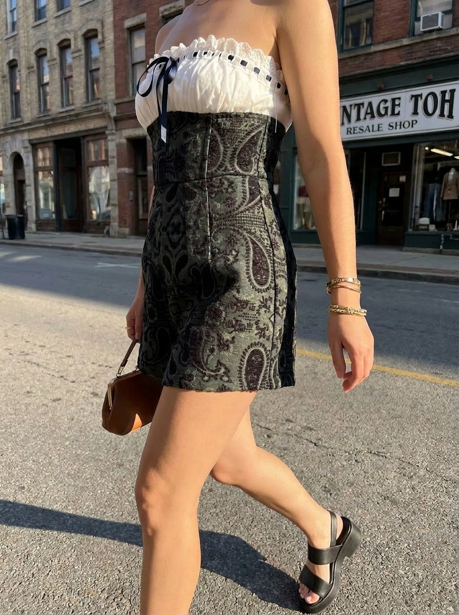Urban Outfitters Strapless Paisley Romper with White Ruffle Bust - SP - photo 4