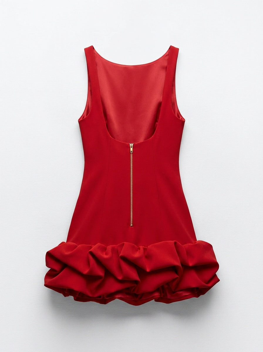 ZARA Red Sleeveless Mini Dress with Ruffle Hem - photo 2