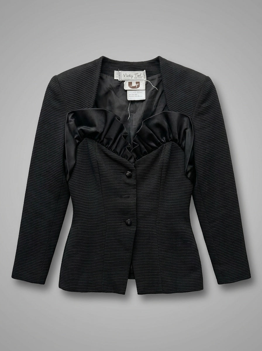 Vicky Tiel COUTURE Black Fitted Jacket with Ruffle Bib - photo 1