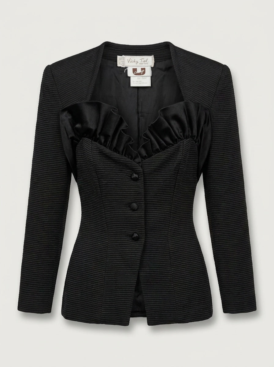 Vicky Tiel COUTURE Fitted Black Jacket with Ruffle Bib - photo 1
