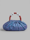 Iridescent Blue-Purple Beaded-Handle Ruched Clutch Bag - photo 1