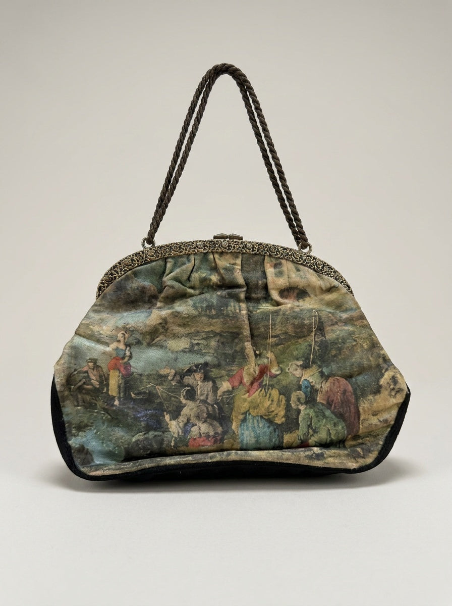 Ornate Gold-Tone Evening Clutch with Scenic Figural Print - photo 1