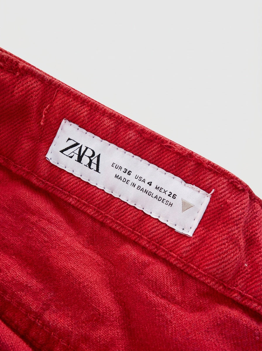 ZARA Red High-Waist Mini Shorts with Patch Pockets - photo 3