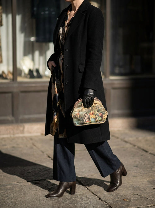 Ornate Gold-Tone Evening Clutch with Scenic Figural Print - photo 2