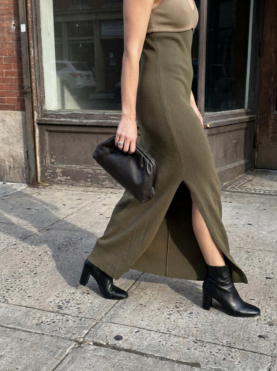 Emory Park Taupe and Olive Two-Tone Knit Maxi Slip Dress - photo 4