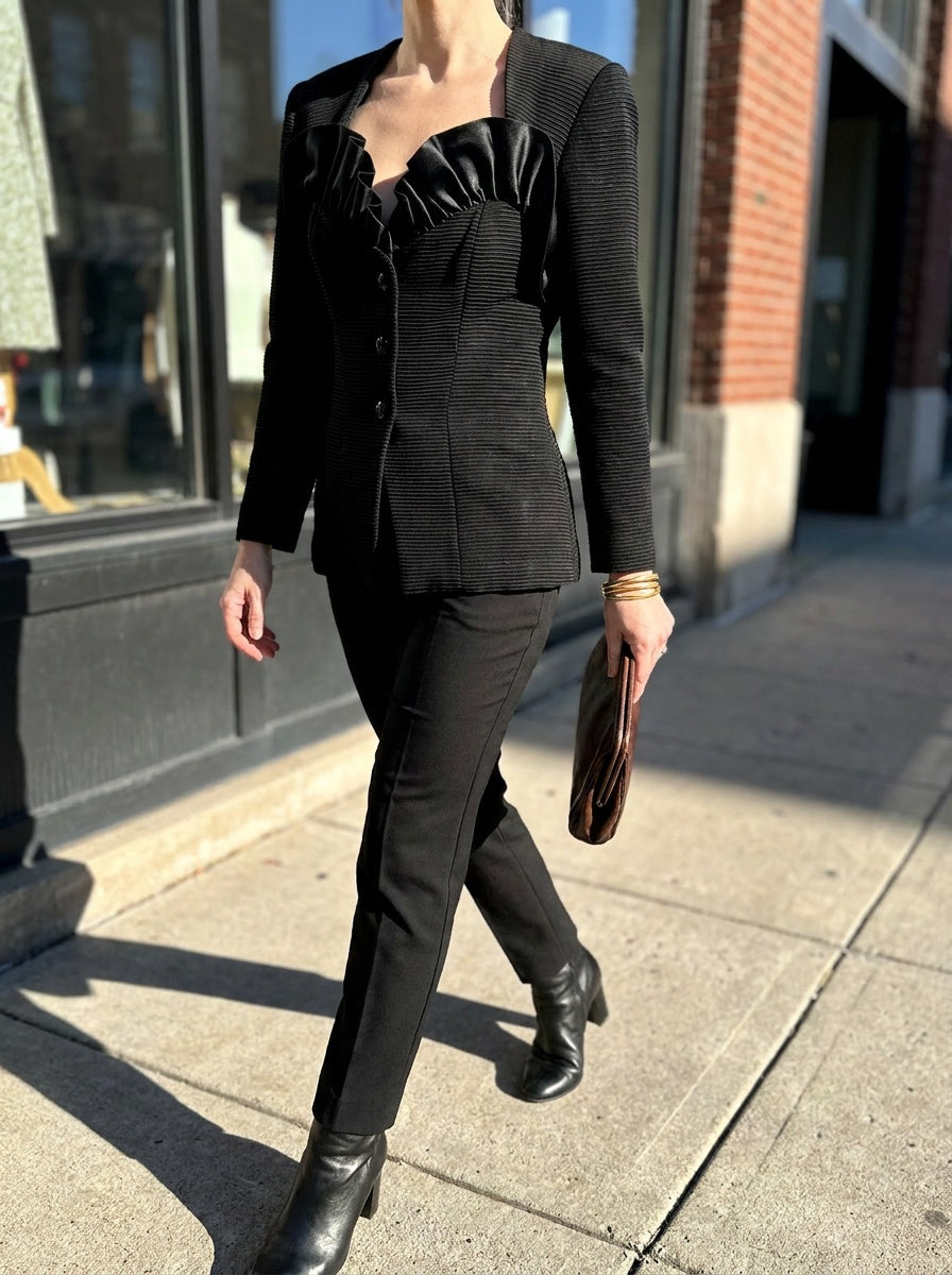 Vicky Tiel COUTURE Black Fitted Jacket with Ruffle Bib - photo 4