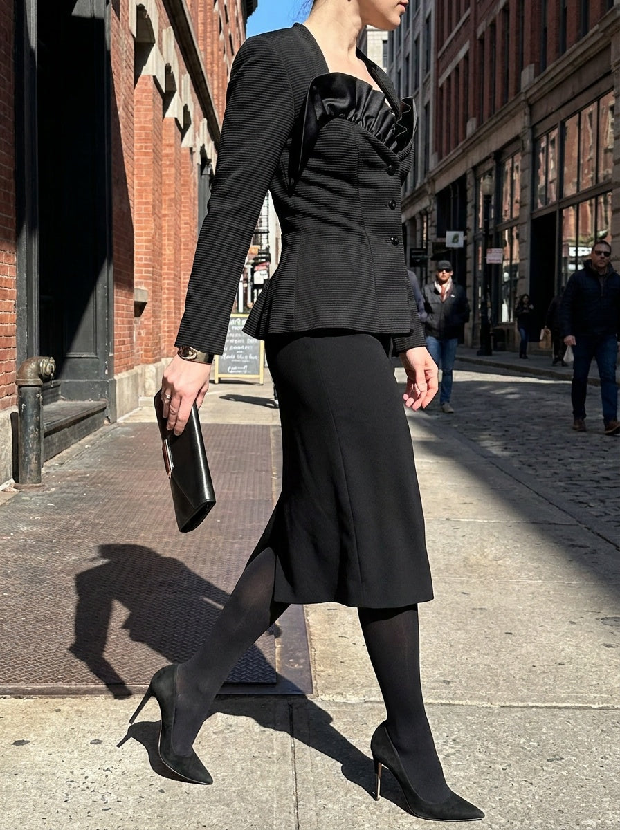 Vicky Tiel COUTURE Fitted Black Jacket with Ruffle Bib - photo 4