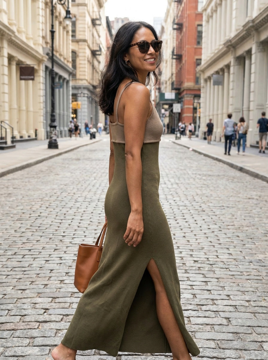 Emory Park Two-Tone Knit Maxi Dress in Olive and Taupe - photo 5