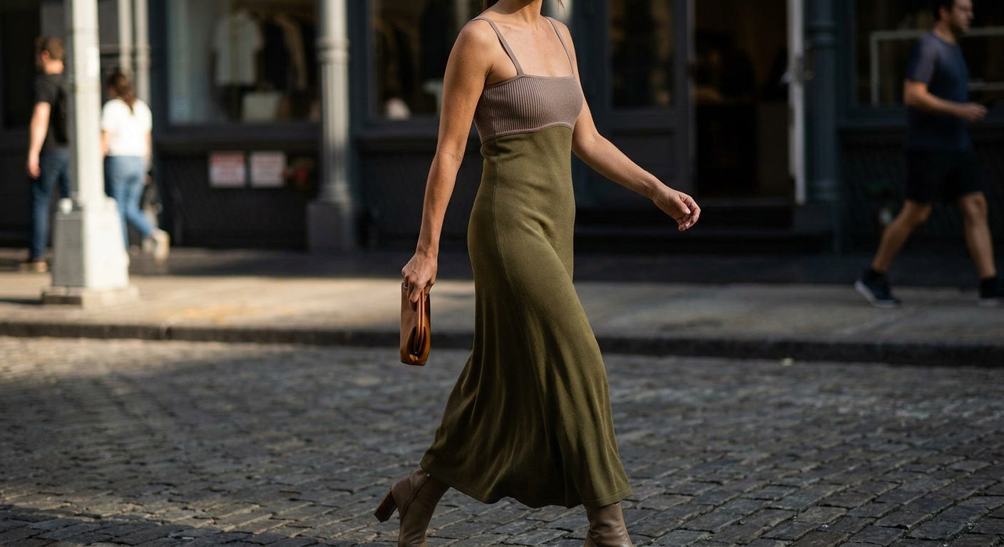 Emory Park Taupe and Olive Two-Tone Knit Maxi Slip Dress - photo 5