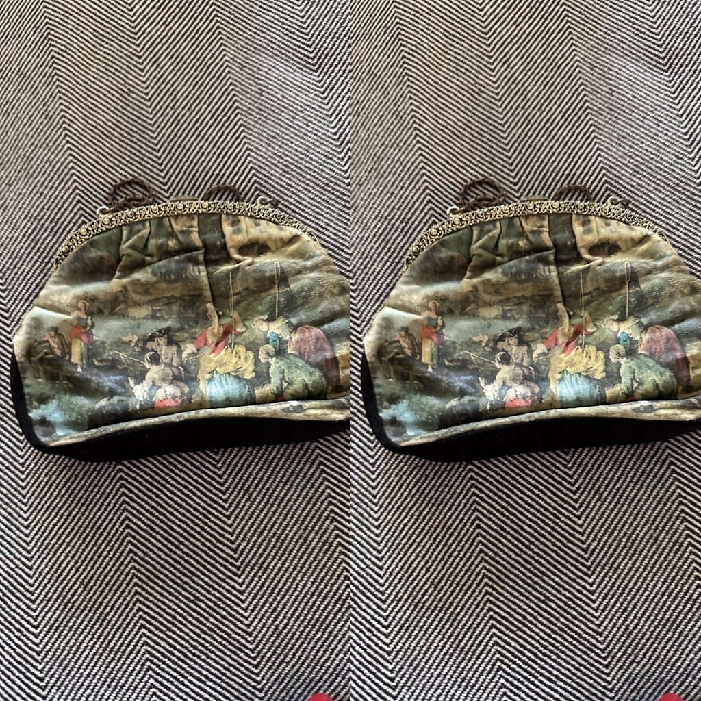 Ornate Gold-Tone Evening Clutch with Scenic Figural Print - photo 4