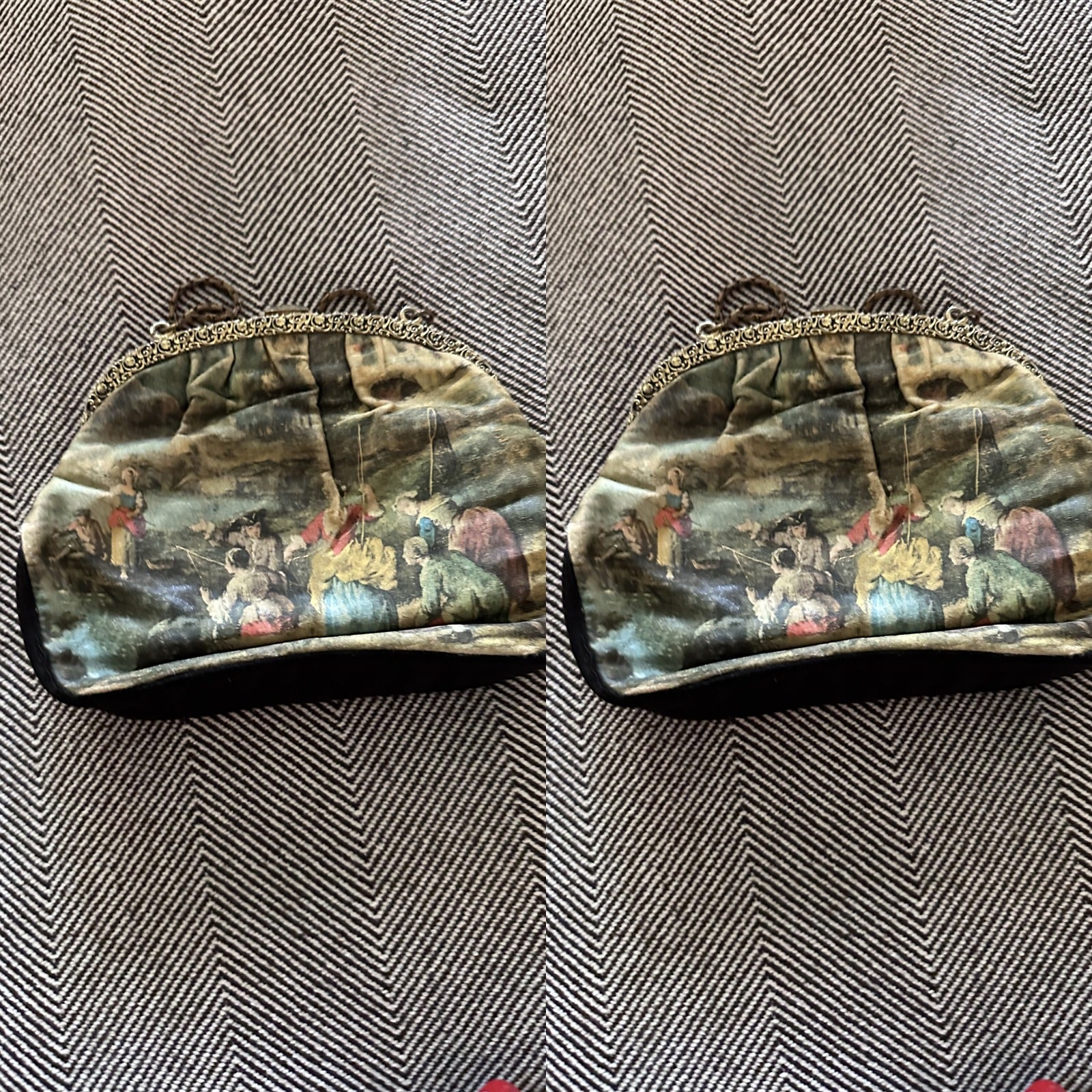 Ornate Gold-Tone Evening Clutch with Scenic Figural Print - photo 4