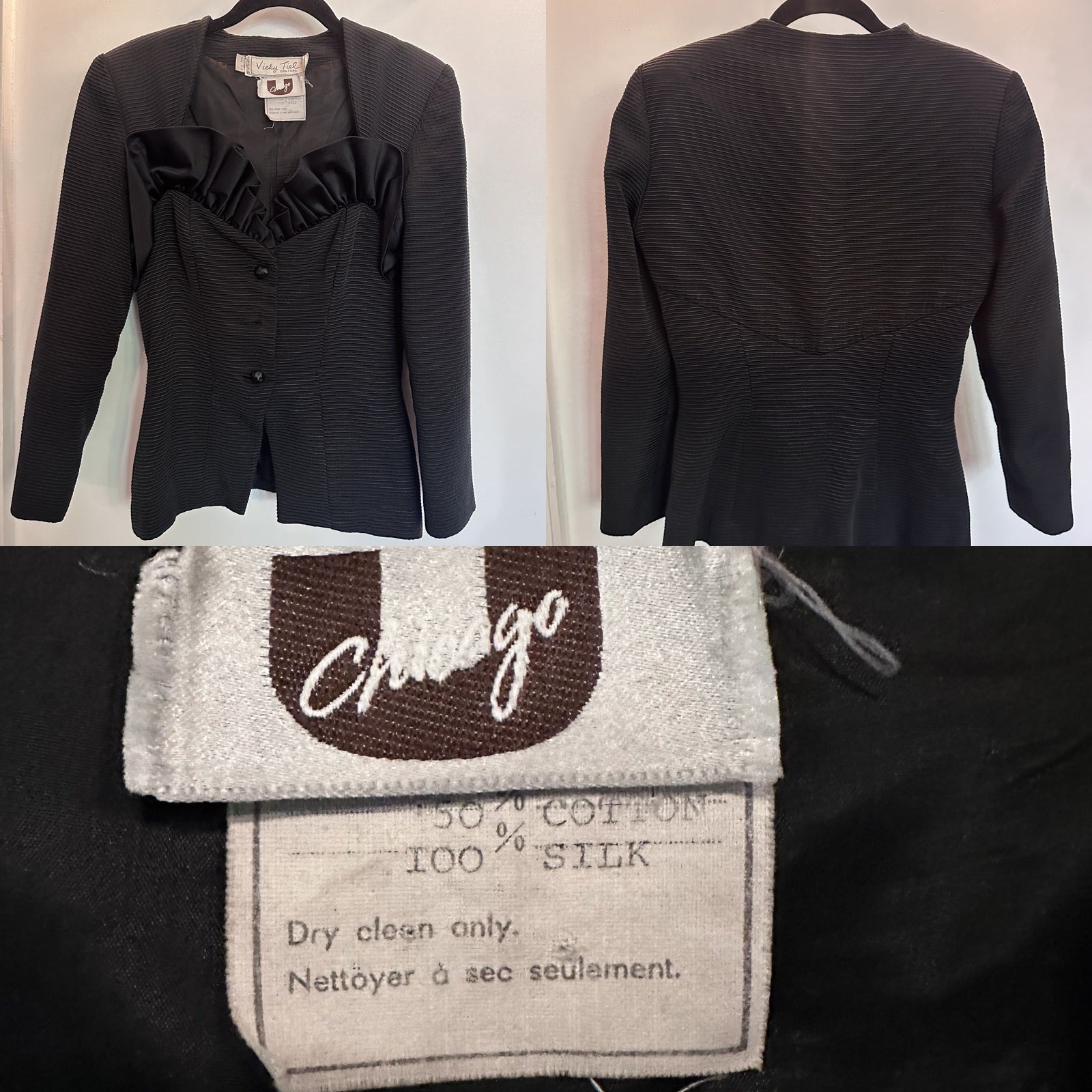 Vicky Tiel COUTURE Black Fitted Jacket with Ruffle Bib - photo 6